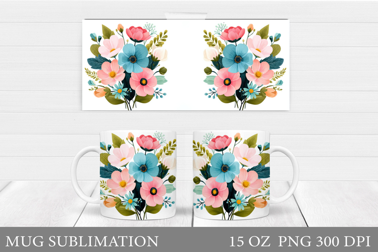 Floral Mug Sublimation. Flowers Mug Wrap Design