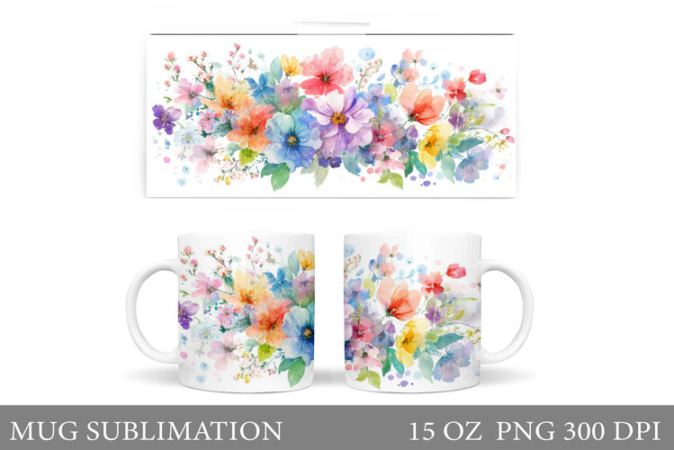 Floral Mug Sublimation. Flowers Mug Wrap Design example image 1
