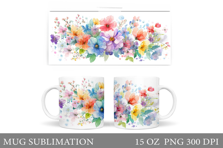 Floral Mug Sublimation. Flowers Mug Wrap Design