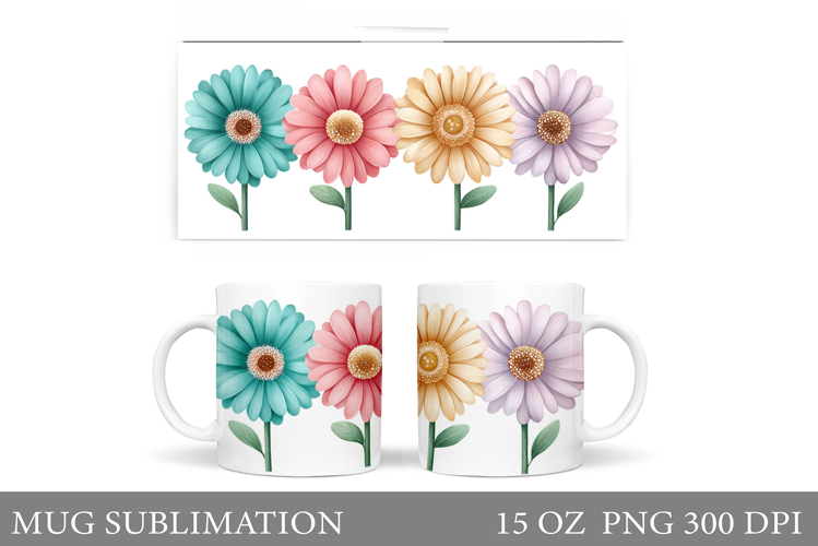 Floral Mug Sublimation. Flowers Mug Wrap Design