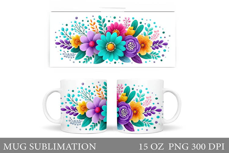 Floral Mug Sublimation. Flowers Mug Wrap Design