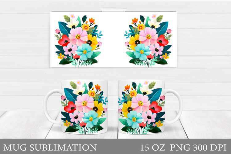 Flowers Mug Sublimation. Floral Mug Wrap Design