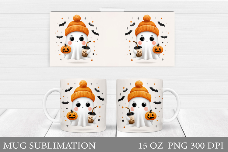 Cute Ghost Mug Design. Cute Halloween Mug Sublimation