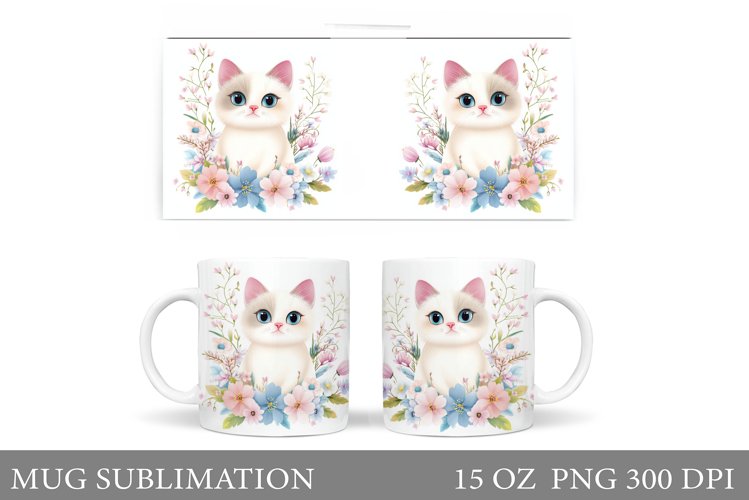 Spring Cat Mug Wrap Design. Cute Cat Mug Sublimation example image 1
