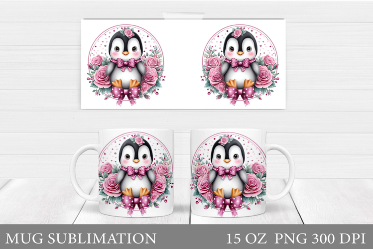 Cute Penguin Mug Design. Penguin Flowers Mug Sublimation