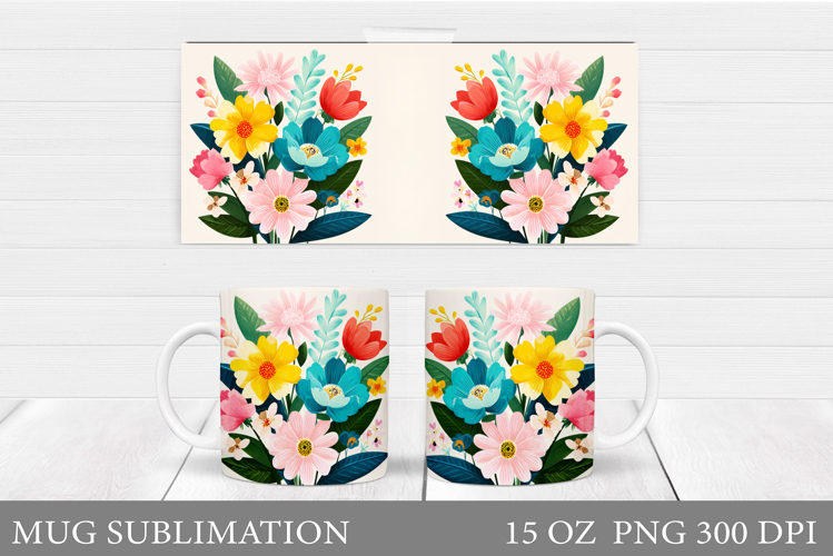 Floral Mug Sublimation. Flowers Mug Wrap Design