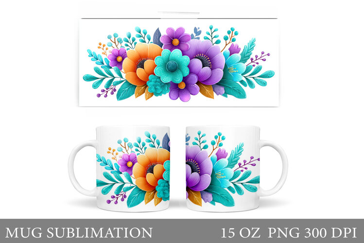 Floral Mug Sublimation. Flowers Mug Wrap Design example image 1