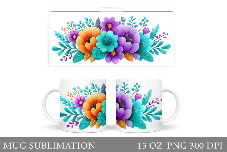 Floral Mug Sublimation. Flowers Mug Wrap Design