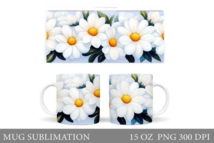 Flowers Mug Sublimation. Daisy Flowers Mug Wrap Design