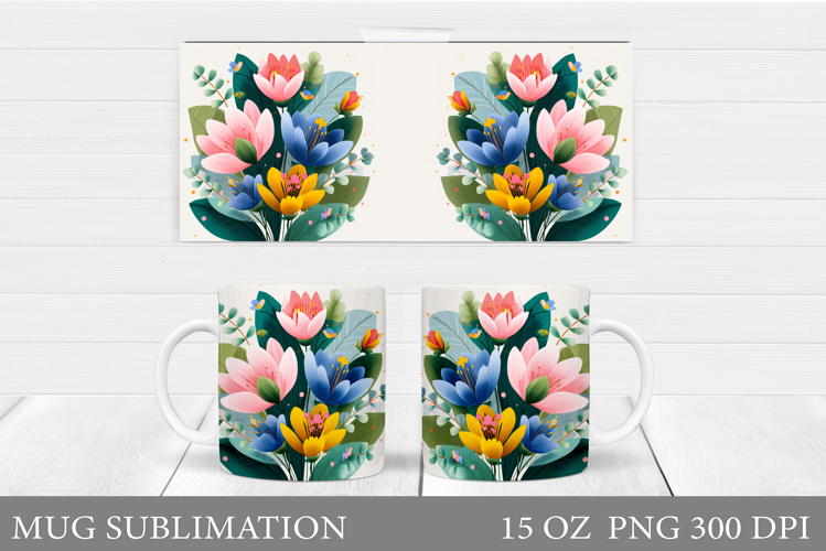 Flowers Mug Wrap Design. Wildflowers Mug Sublimation