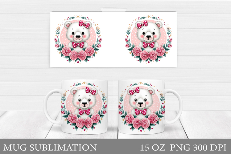 Cute Bear Mug Design. Bear Flowers Mug Sublimation