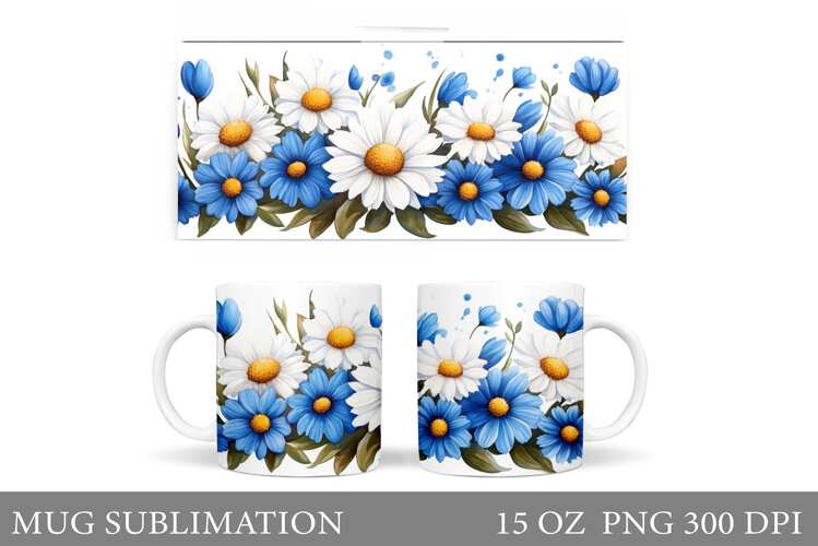 Daisy Flowers Mug Sublimation. Flowers Mug Wrap Design example image 1