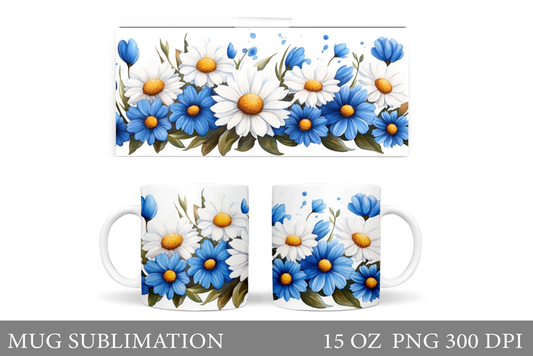 Daisy Flowers Mug Sublimation. Flowers Mug Wrap Design
