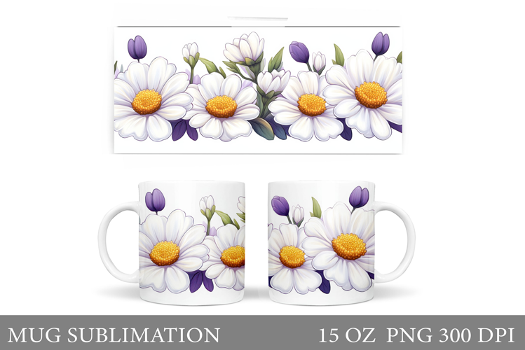Daisy Flowers Mug Sublimation. Flowers Mug Wrap Design
