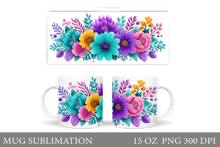 Floral Mug Sublimation. Flowers Mug Wrap Design