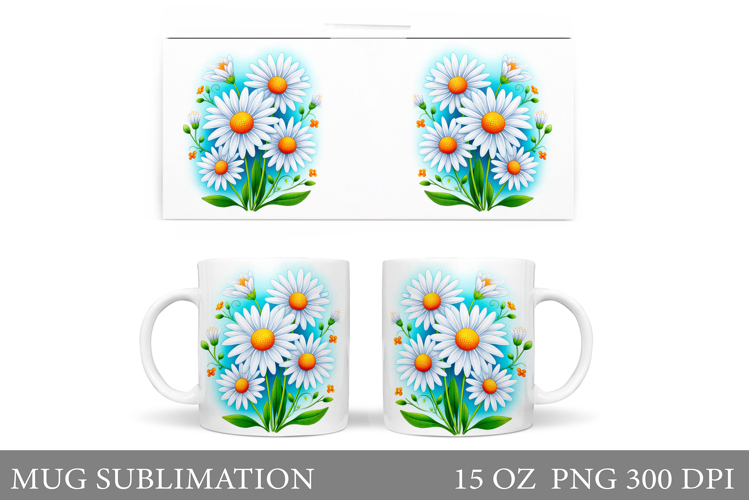 Daisy Flowers Mug Design. Flowers Mug Sublimation example image 1