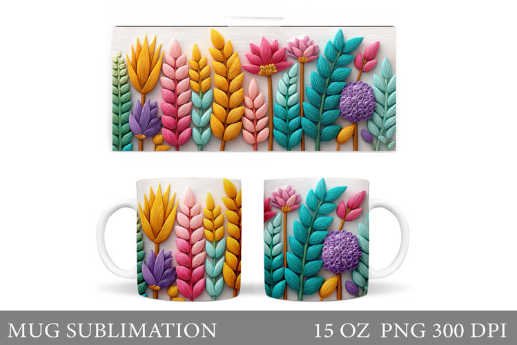 Flowers Mug Sublimation. Floral Mug Wrap Design