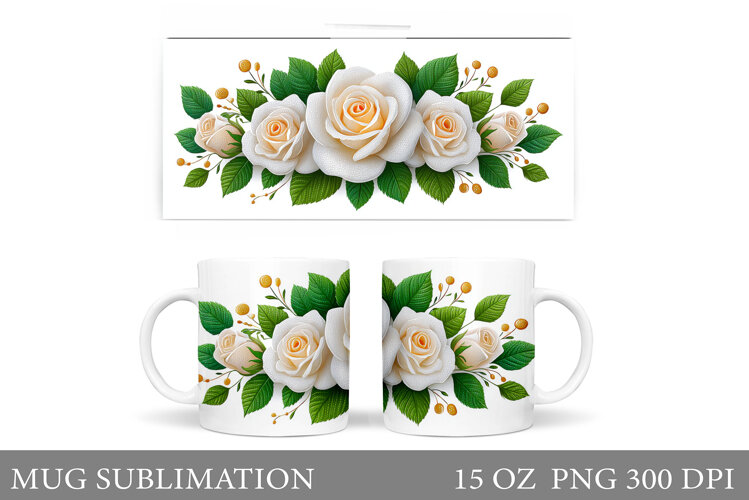 Roses Mug Sublimation. Flowers Mug Wrap Design example image 1