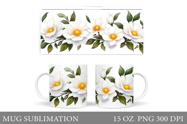 Daisy Flowers Mug Design. Flowers Mug Sublimation