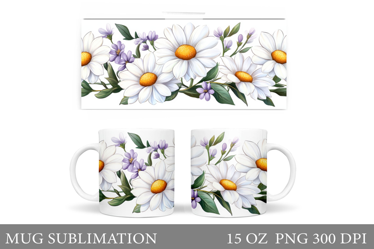 Daisy Flowers Mug Design. Flowers Mug Sublimation