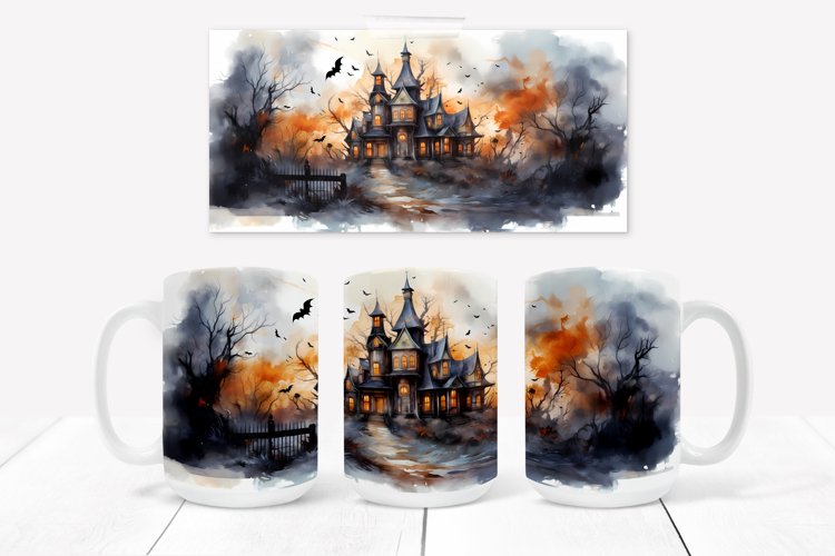 Halloween haunted house mug sublimation design