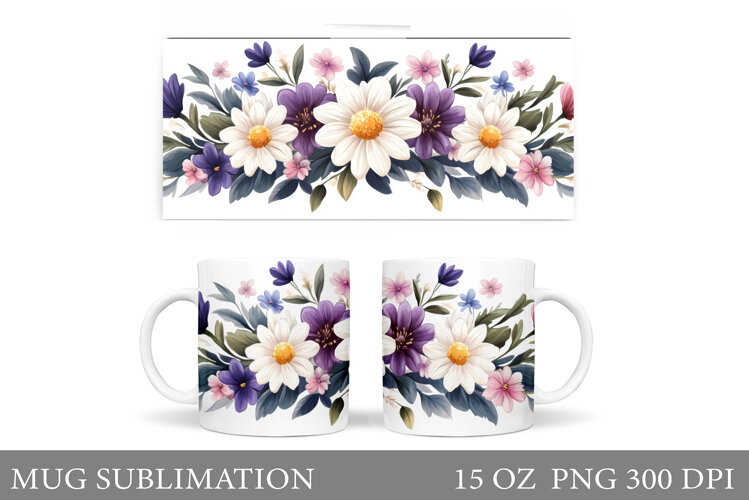 Daisy Flowers Mug Design. Flowers Mug Sublimation example image 1