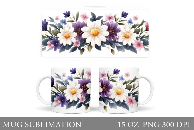 Daisy Flowers Mug Design. Flowers Mug Sublimation