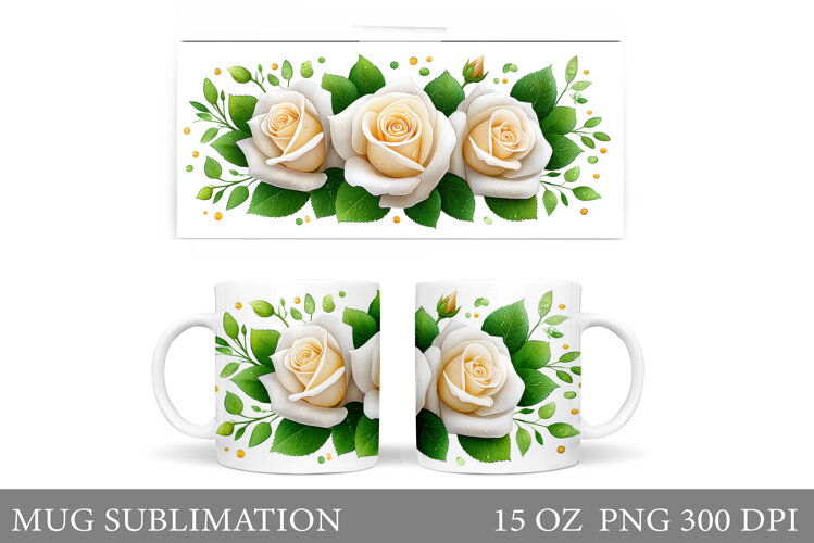 Roses Mug Sublimation. Flowers Mug Wrap Design example image 1