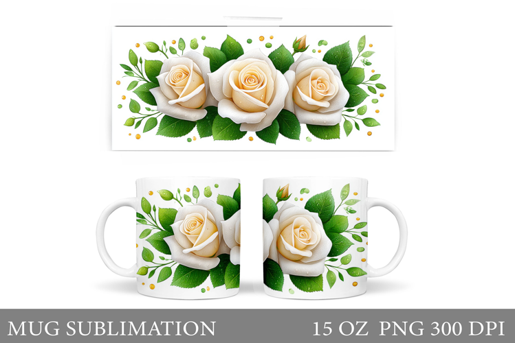 Roses Mug Sublimation. Flowers Mug Wrap Design