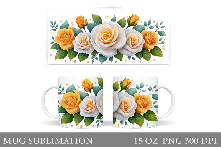 Roses Mug Sublimation. Flowers Mug Wrap Design example image 1