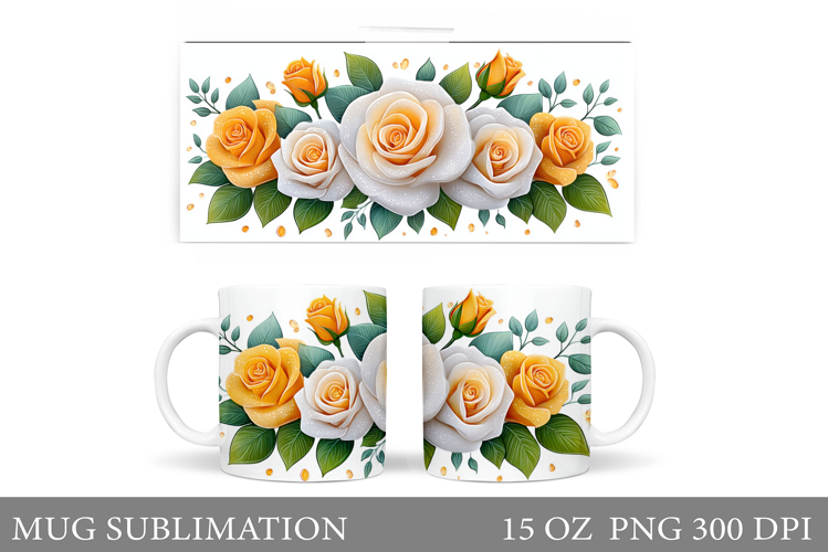 Roses Mug Sublimation. Flowers Mug Wrap Design