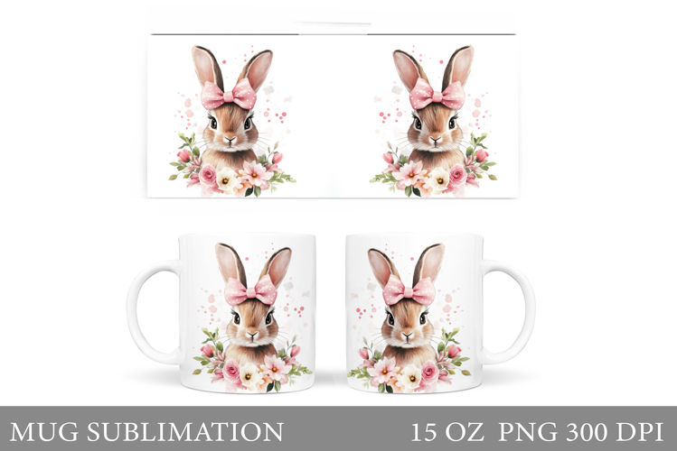 Cute Bunny Mug Wrap. Bunny Flowers Mug Design