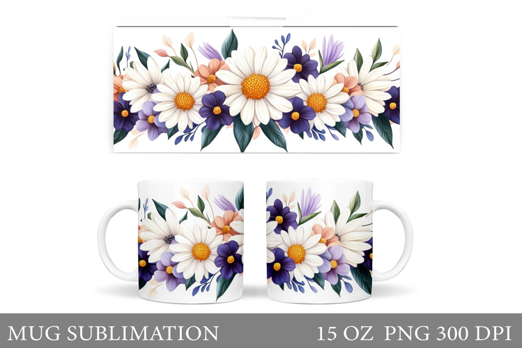 Flowers Mug Sublimation. Floral Mug Wrap Design