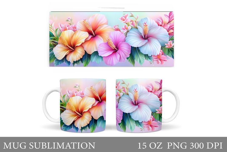 Flowers Mug Sublimation. Floral Mug Wrap Design