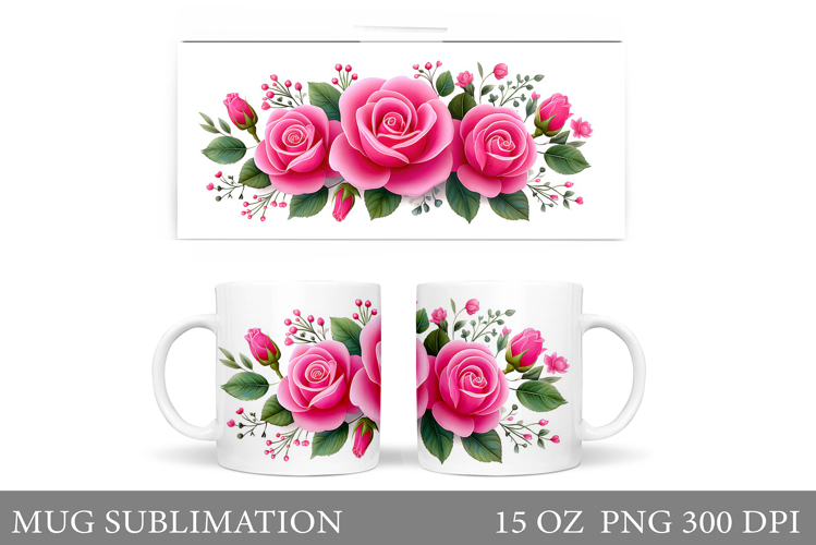 Roses Mug Wrap Design. Flowers Mug Sublimation