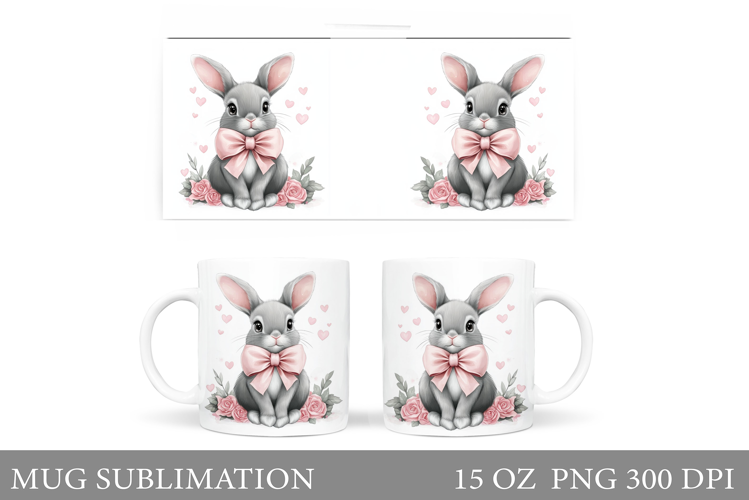 Cute Bunny Mug Design. Bunny Flowers Mug Sublimation