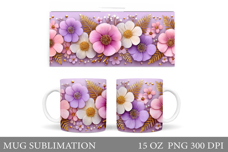 Floral Mug Sublimation. Flowers Mug Wrap Design example image 1