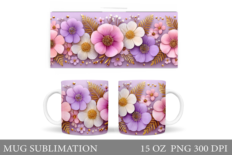 Floral Mug Sublimation. Flowers Mug Wrap Design