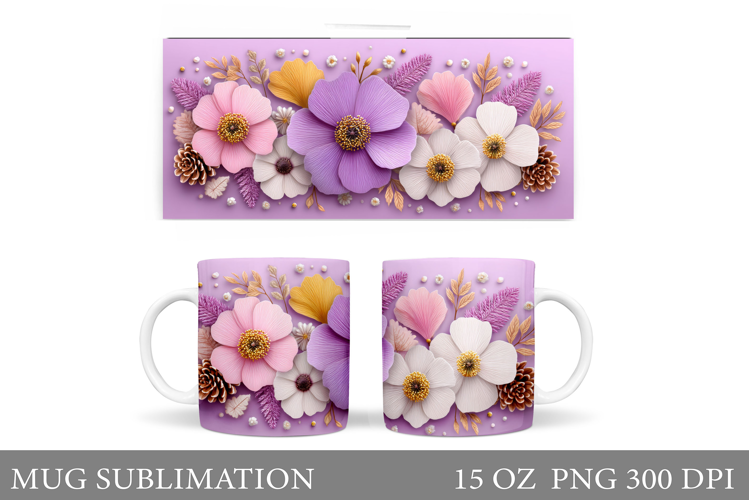 Floral Mug Sublimation. Flowers Mug Wrap Design