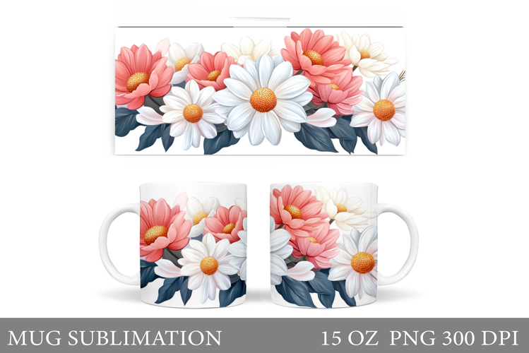 Flowers Mug Sublimation. Floral Mug Wrap Design