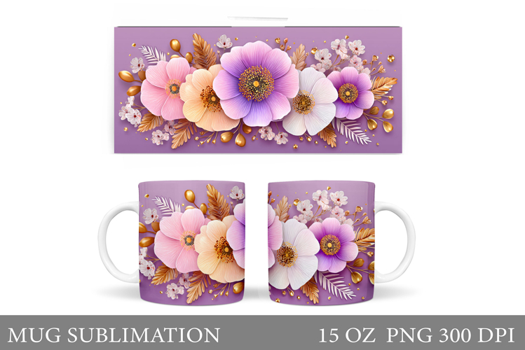 Flowers Mug Sublimation. Floral Mug Wrap Design