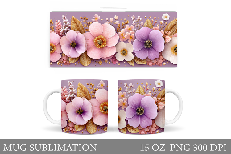 Floral Mug Sublimation. Flowers Mug Wrap Design