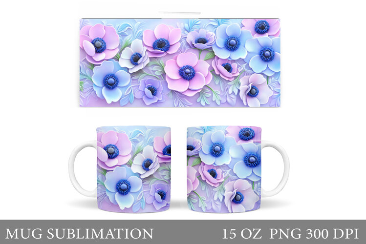 Flowers Mug Sublimation. Floral Mug Wrap Design example image 1