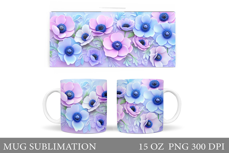 Flowers Mug Sublimation. Floral Mug Wrap Design