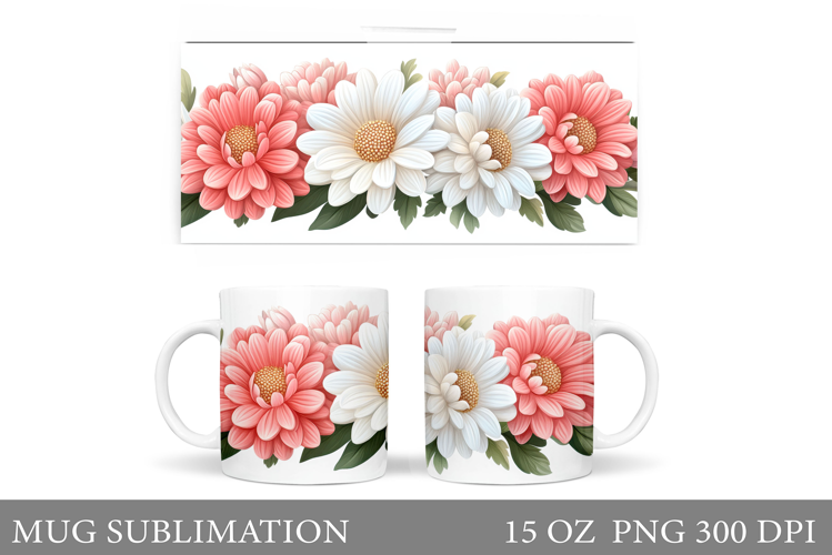 Flowers Mug Wrap Design. Flowers Sublimation