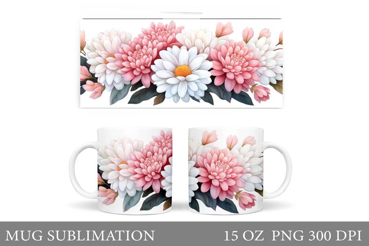Flowers Mug Sublimation. Floral Mug Wrap Design