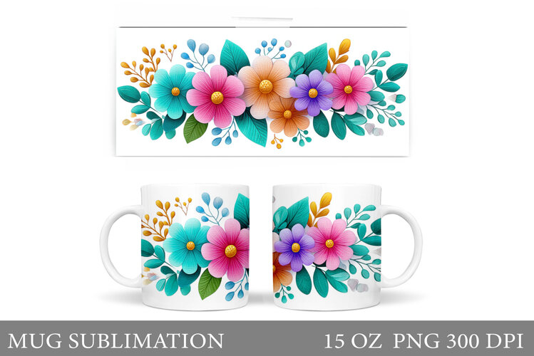Floral Mug Sublimation. Flowers Mug Wrap Design example image 1