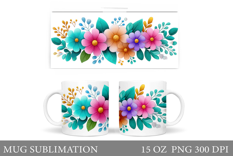 Floral Mug Sublimation. Flowers Mug Wrap Design