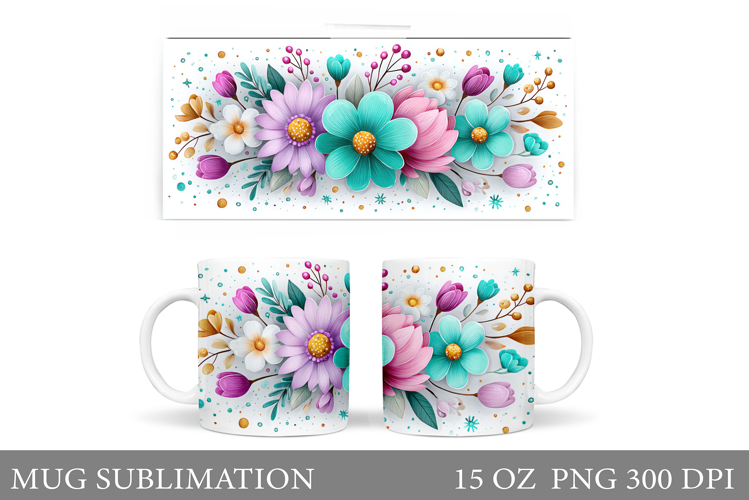 Flowers Mug Sublimation. Floral Mug Wrap Design