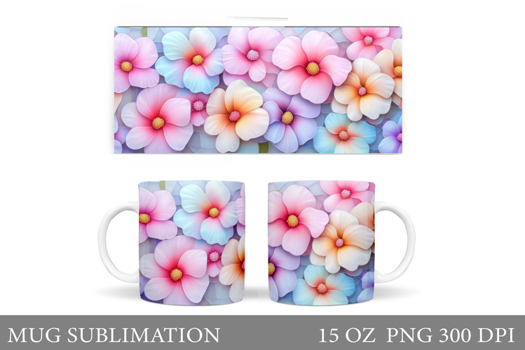Flowers Mug Sublimation. Floral Mug Wrap Design